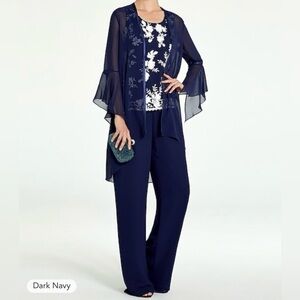 Le Bos Navy Floral-Print Women's Jumpsuit with Sheer Jacket